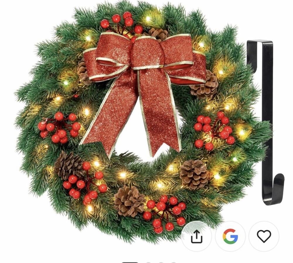 17" Christmas Wreath with 40 LED lights, Hanger/ Remote